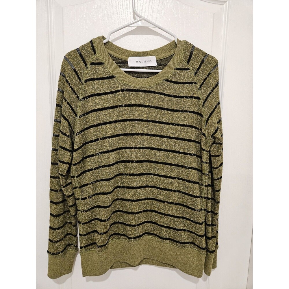 IRO Jeans Lourdes Striped Knit Sweater Olive Black Size S